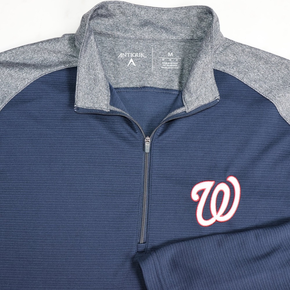 Antigua Washington Nationals Mens Navy Blue Heather Gray Quarter Zip Pullover M